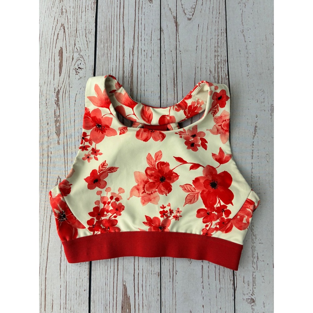 LINC Active Women Red Floral High Neck T-Back Sports Bra Small